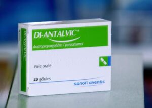 Dextropropoxyphene tablets with a medical cross symbol.